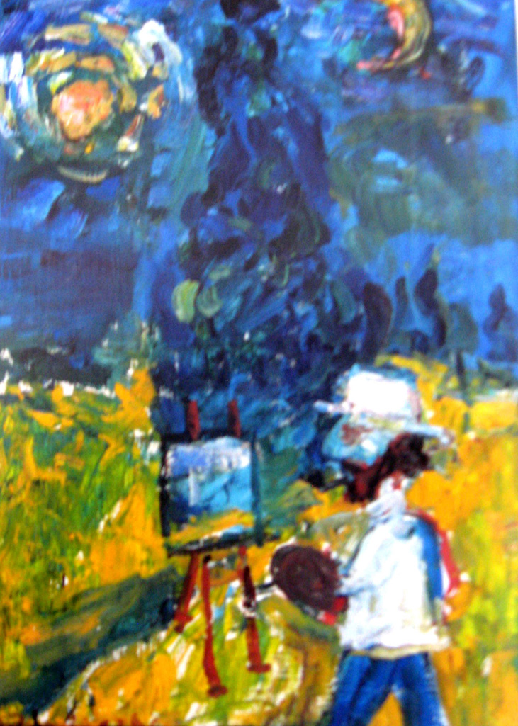 Van Gogh maluje cyprysy (olej)